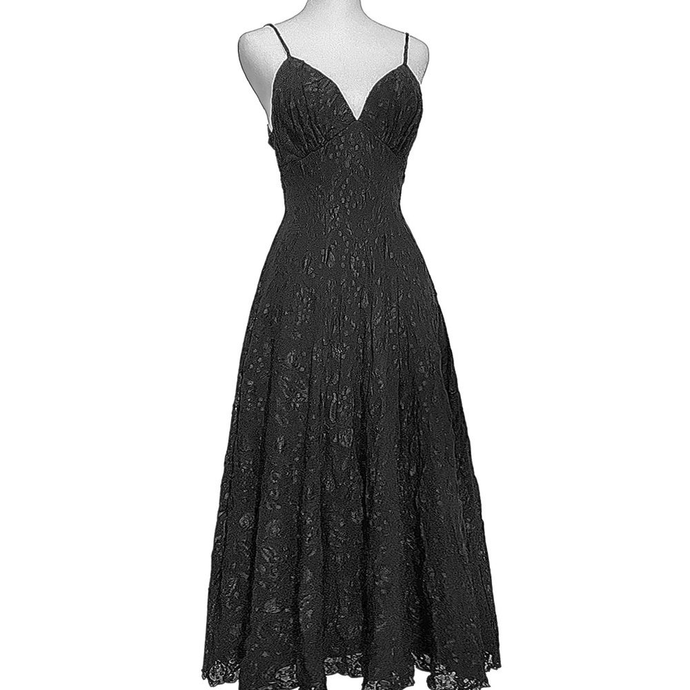FLORENCIA FIUME | Vintage 80s Black Lace Sleeveless Gothic Maxi Dress M